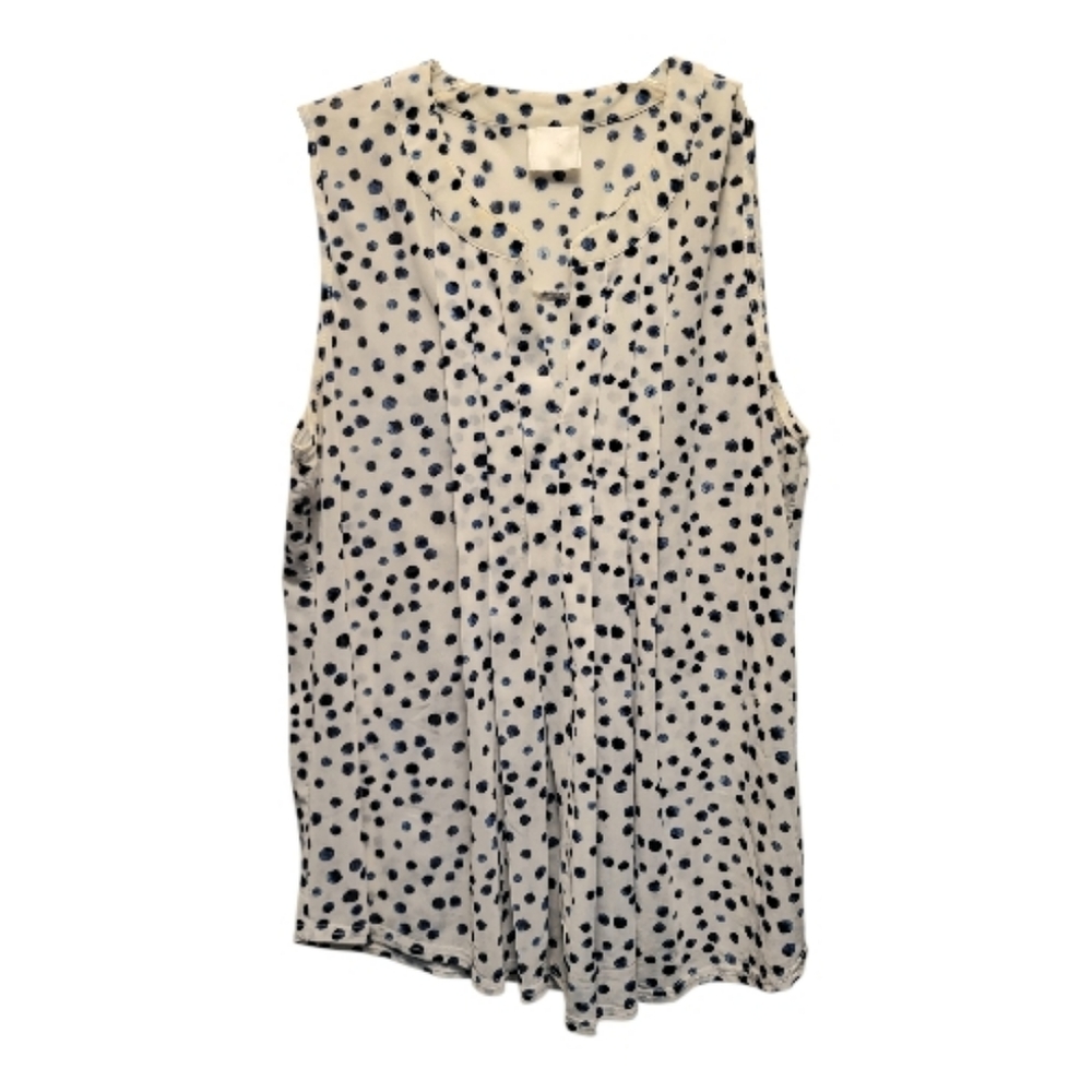 Elegant Ember Blue and Ivory Polka Dot Petite Sleeveless Blouse - Size PL